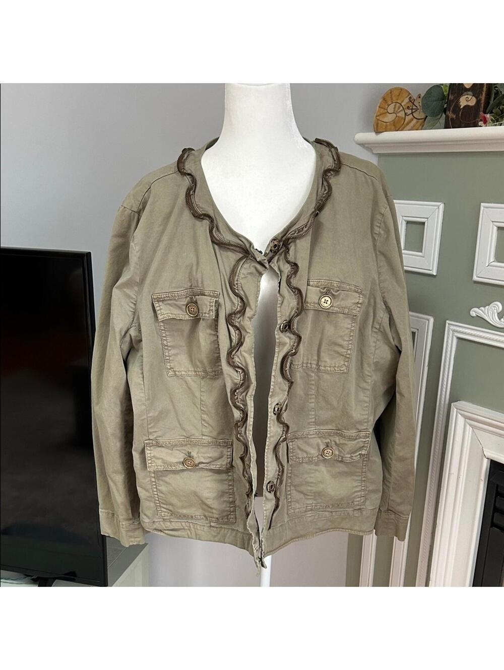 Michael Kors Olive Ruffled Utility Jacket